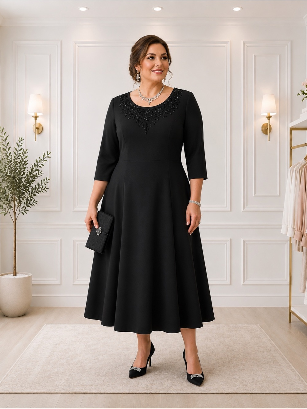 Jones New York 16W Black Beaded Cocktail Dress NWT MSRP $159
